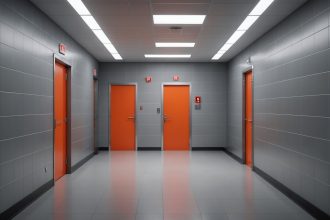 Porte coupe-feu installée dans un bâtiment pour la sécurité incendie