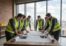 Les professionnels qui changent la façon de bâtir aujourd’hui Groupe de professionnels de la construction en réunion