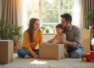 Âge idéal pour déménager les enfants : nos conseils et recommandations Famille souriante préparant ses cartons dans un salon lumineux