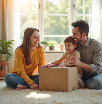 Âge idéal pour déménager les enfants : nos conseils et recommandations Famille souriante préparant ses cartons dans un salon lumineux