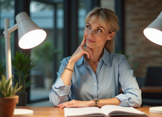 Différence lumière éclairage : comprendre les nuances pour un éclairage optimal ! Femme d affaires examine deux lampes de bureau modernes