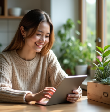 Acheter plantes en ligne : oú trouver les meilleures offres ? Jeune femme avec plantes en intérieur lumineux