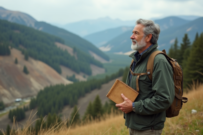 Géographe en extérieur observant un paysage changeant