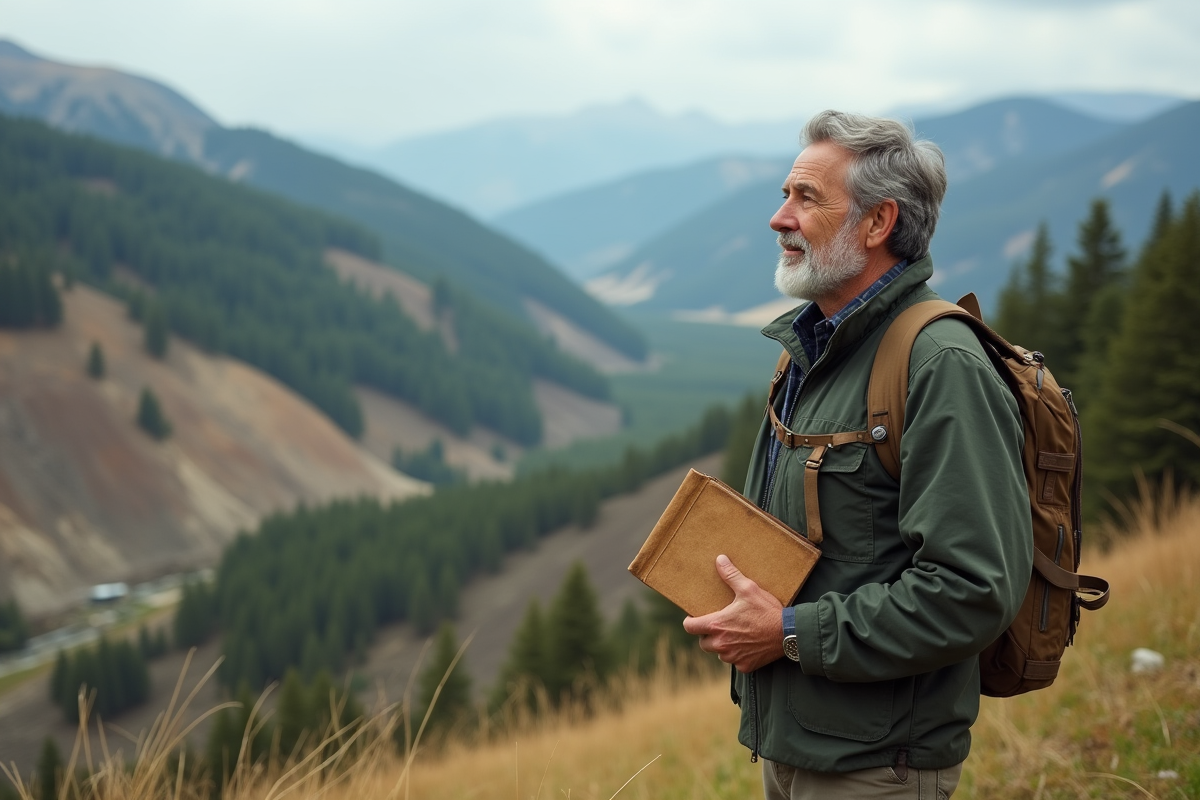 Géographe en extérieur observant un paysage changeant