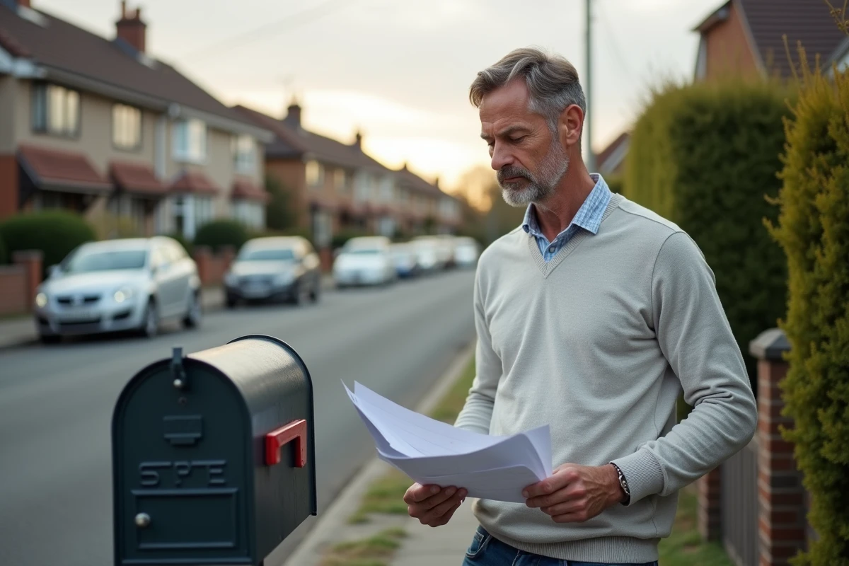 Homme vérifiant une boîte aux lettres avec du courrier manquant