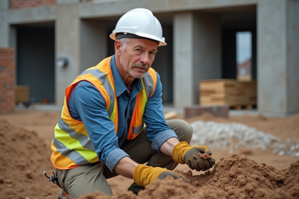 Ingénieur de chantier examinant un échantillon de sol