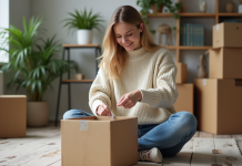 Optimiser son déménagement : Quand débuter les cartons ? Jeune femme emballant une boxe dans un appartement