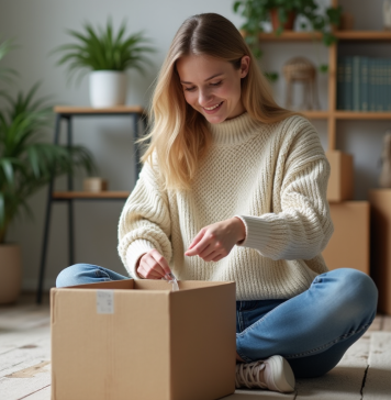 Optimiser son déménagement : Quand débuter les cartons ? Jeune femme emballant une boxe dans un appartement