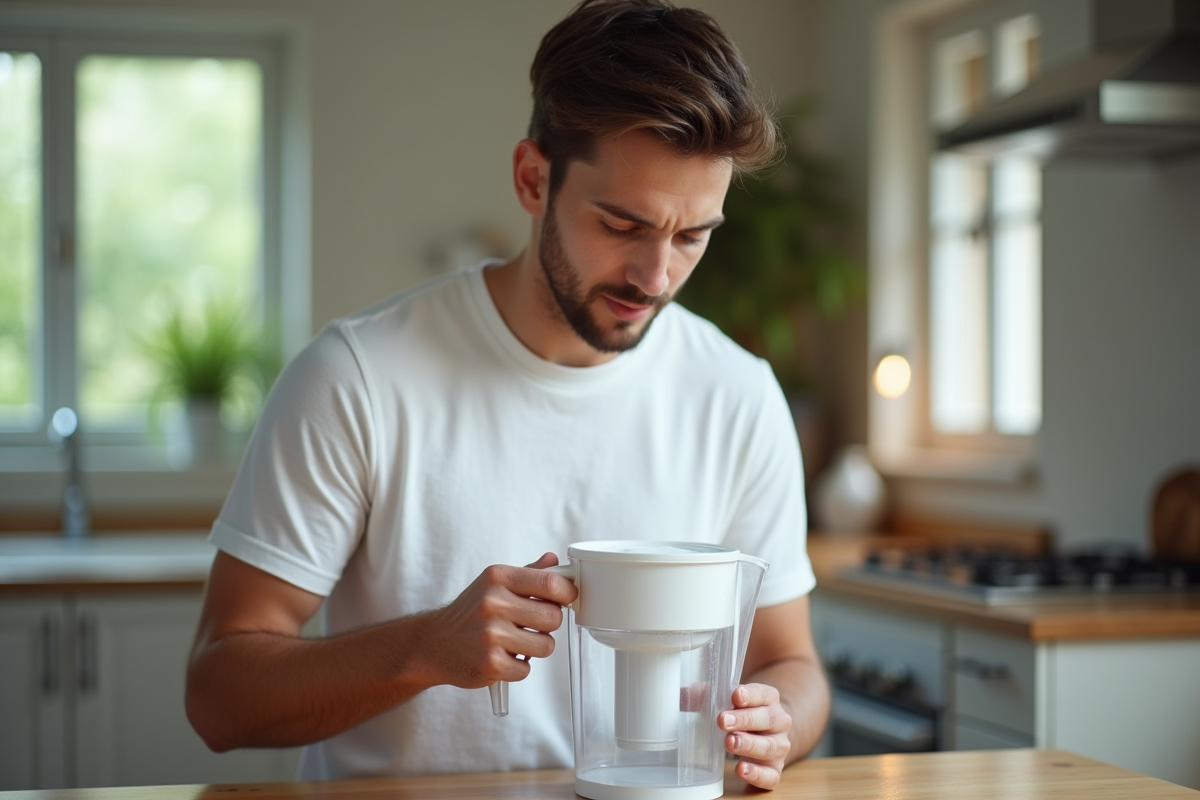 Jeune homme changeant le filtre d