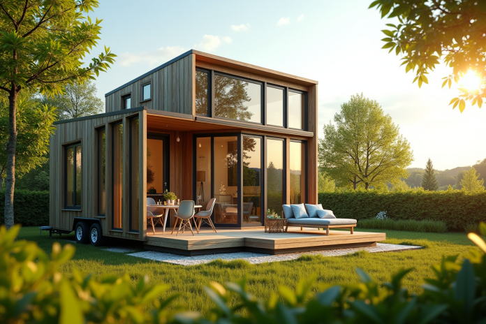 maison-tiny-scandinave-jardin Maison tiny moderne en style scandinave dans un jardin verdoyant