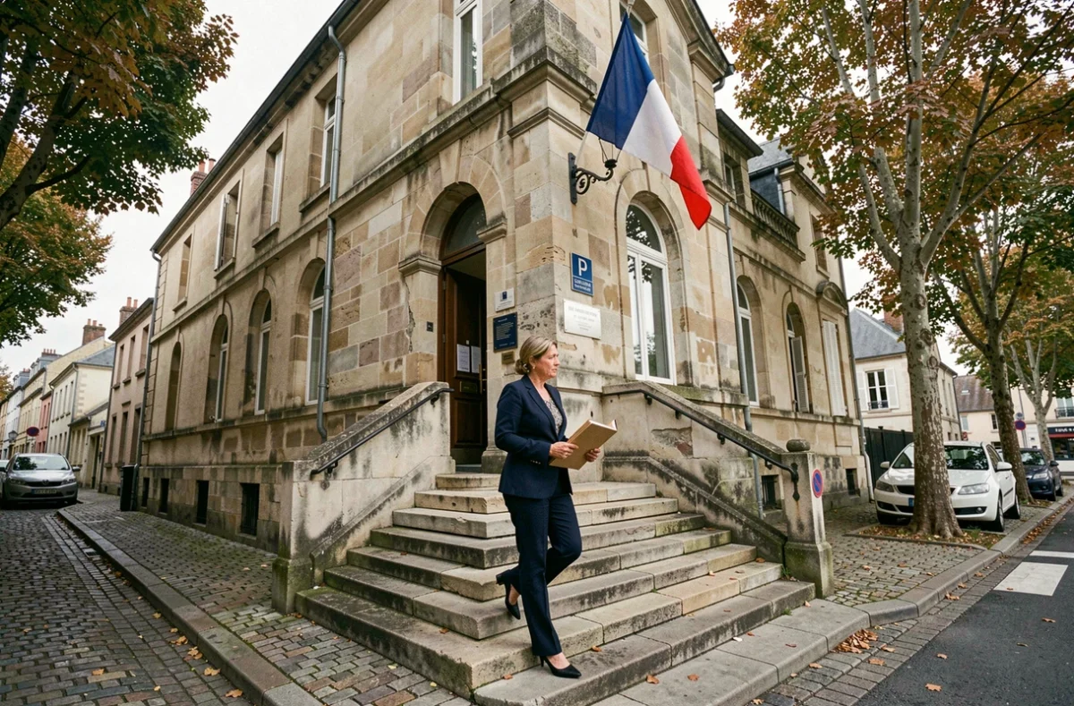 Femme se rendant en mairie pour régulariser des travaux de clôture non conformes au PLU